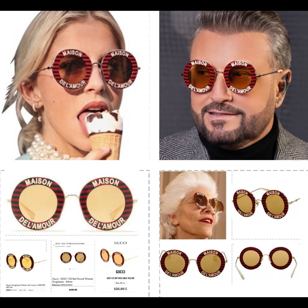 CELEB’S FAV GUCCI MAISON DEL’ AMOUR  ROUND DARK GREEN AND RED STRIPES SUNGLASSES - Picture 8 of 16